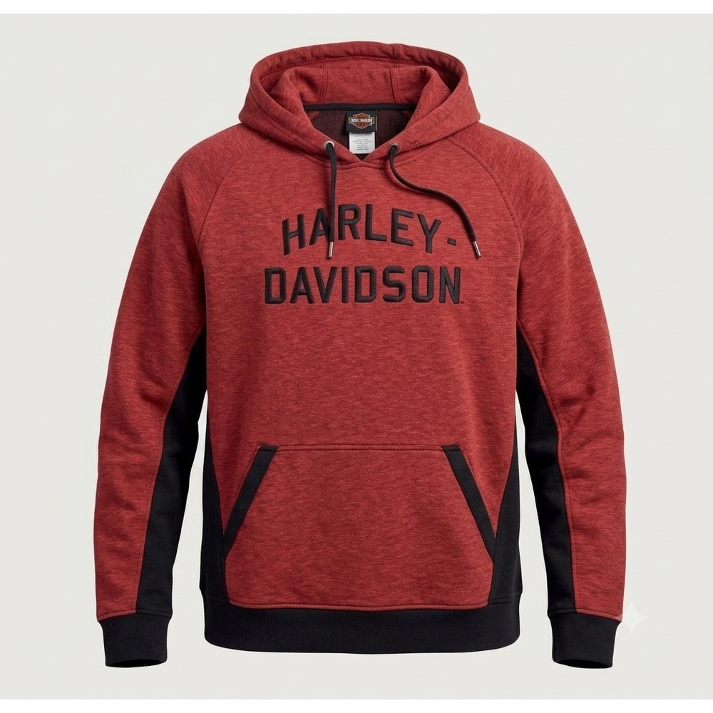 Harley-Davidson Vintage Men's Maroon & Black Pullover Hoodie. Size 2XL